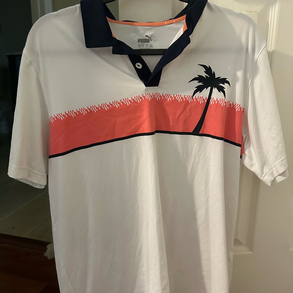 Puma Men's White and Coral Polo Shirt